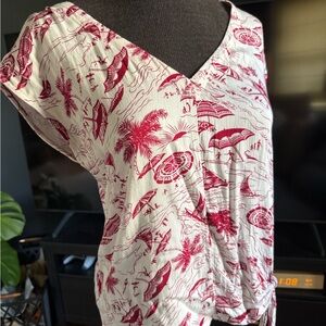 Anthropologie Women's Tropical Print V-Neck Top